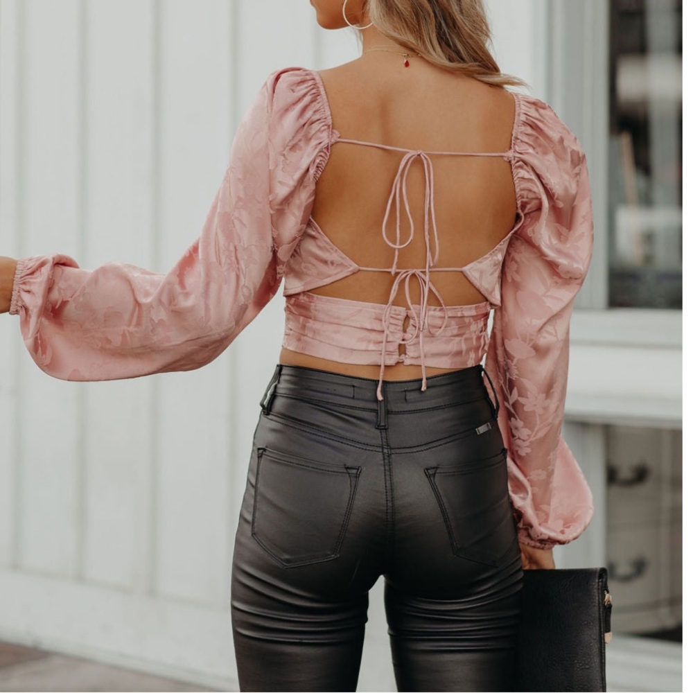 Vici Satin Embossed Open Back Crop Blouse